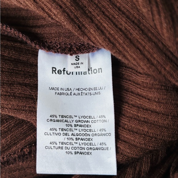 Reformation Leilani chocolate brown ribbed stretch flare leg jumpsuit size Small - Picture 6 of 8